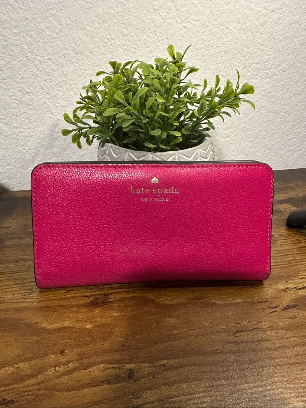 kate spade Bright Pink Zip-Around Wallet with Gold Logo